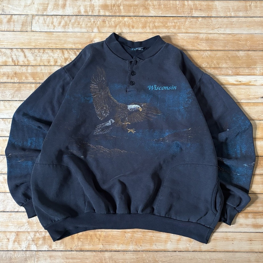 VTG 90s Art Unlimited Habitat Eagle Nature AOP Crewneck Sweatshirt Size 2XL USA